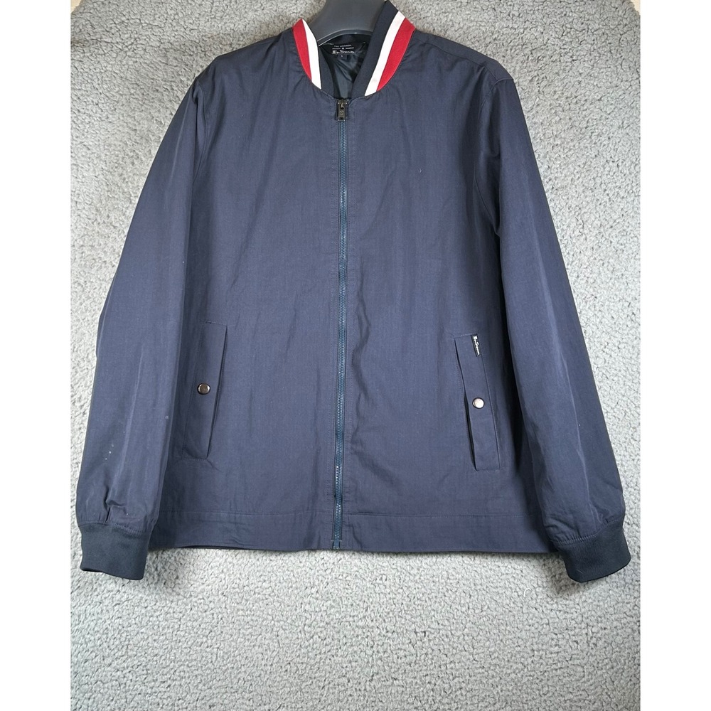 Ben Sherman Bomber Jacket Mens Blue Striped Collar Full Zip Large Britpop